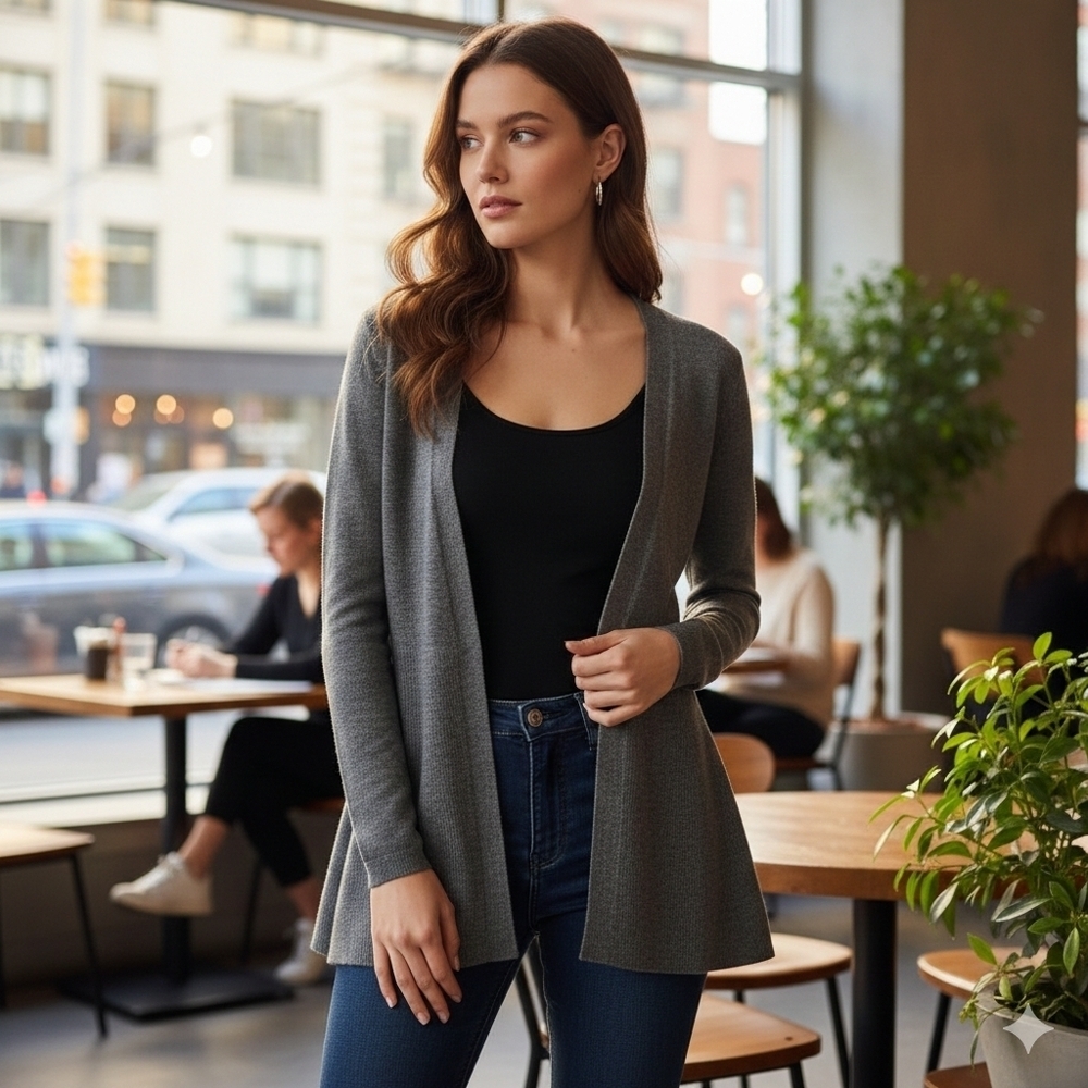Anthropologie Nanette Lepore Women's Grey Wool Flare Knit Cardigan Size Small